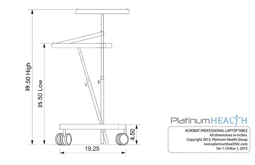 Diagram of vertical post tilt adjustment on Platinum Health Acrobat Laptop Table courtesy of Platinum Health website